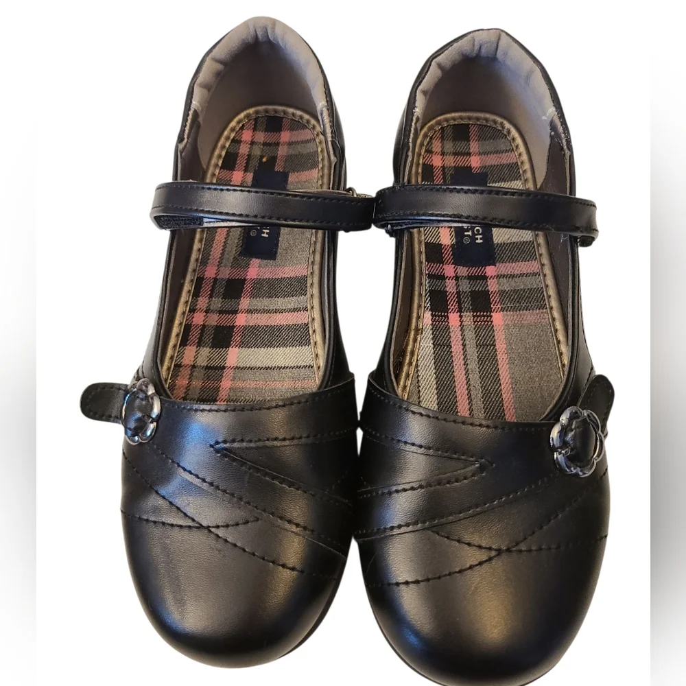 French Toast Shoes Black Mary Janes‎ Pink Plaid Lining Toddler Size 5